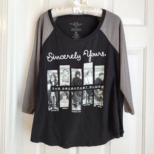torrid Breakfast Club graphic raglan tee with elbow length sleeves in black/gray